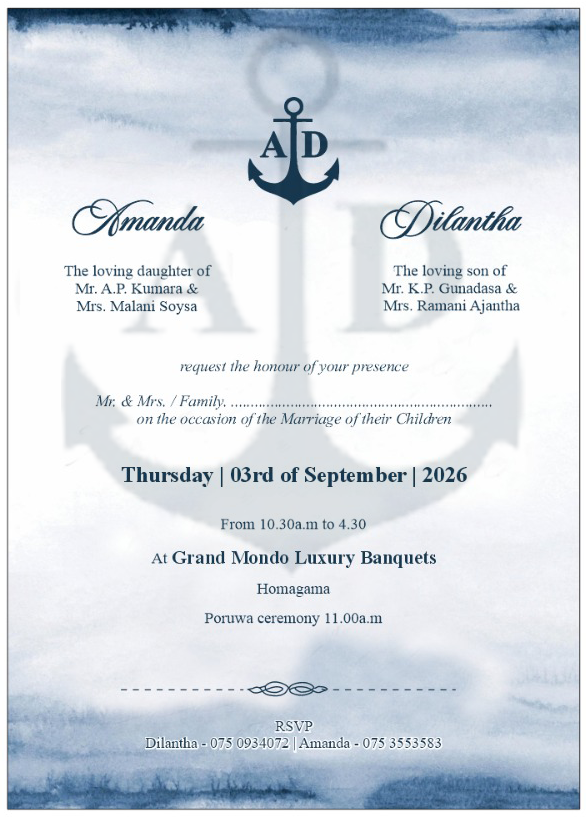 Amanda and Dilantha wedding invitation